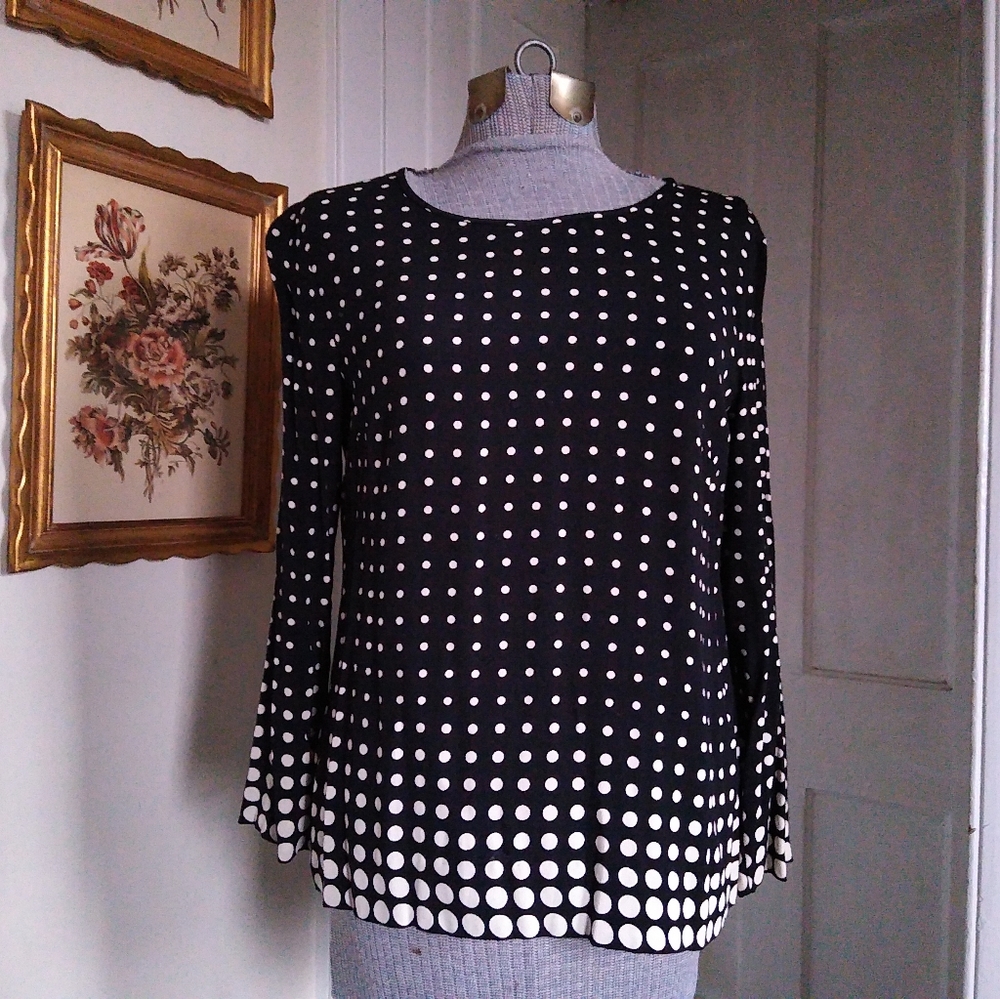 J. CREW Black and White Polka Dot Long Sleeve Blouse